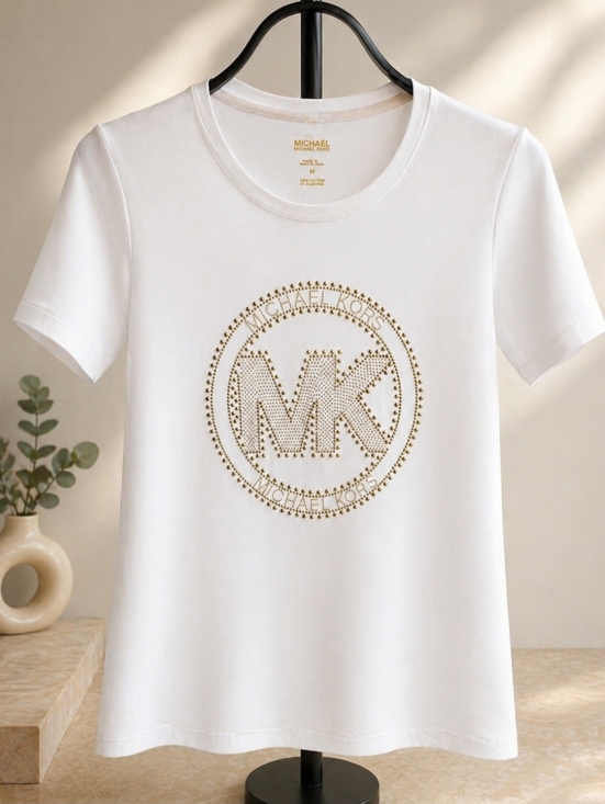MICHAEL Michael Kors Tops - MICHAEL Michael Kors Women's White Tee with Gold MK Stud Logo